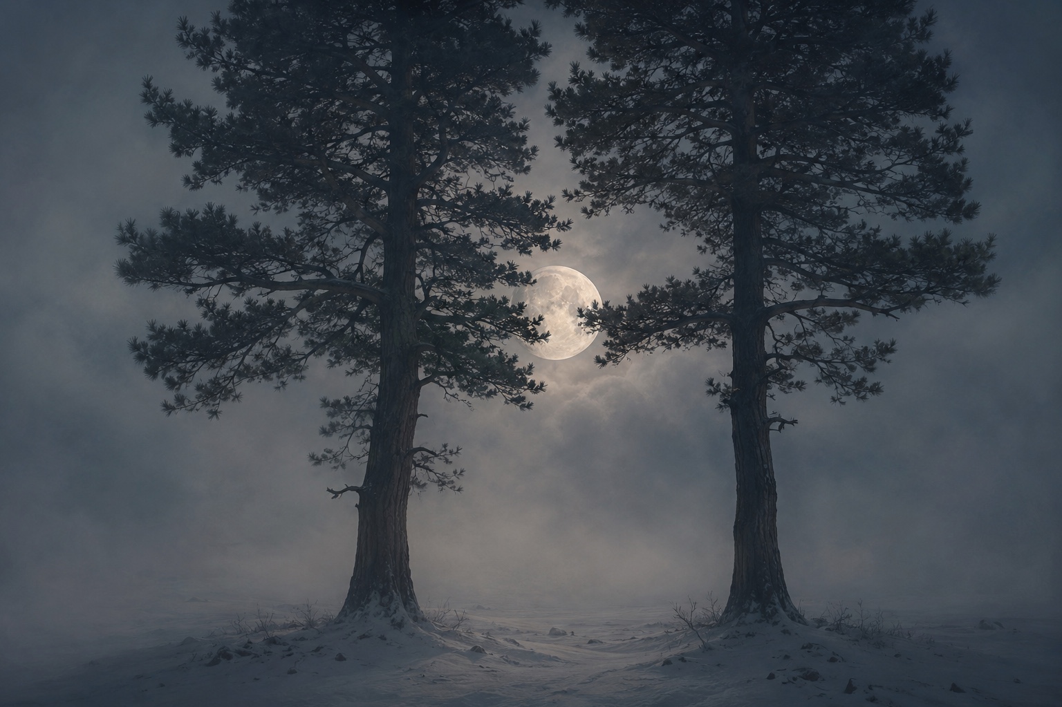 Lune se cache-
Entre deux pins amoureux-
Un soir d’hiver-

#haiku #haikus #俳句…