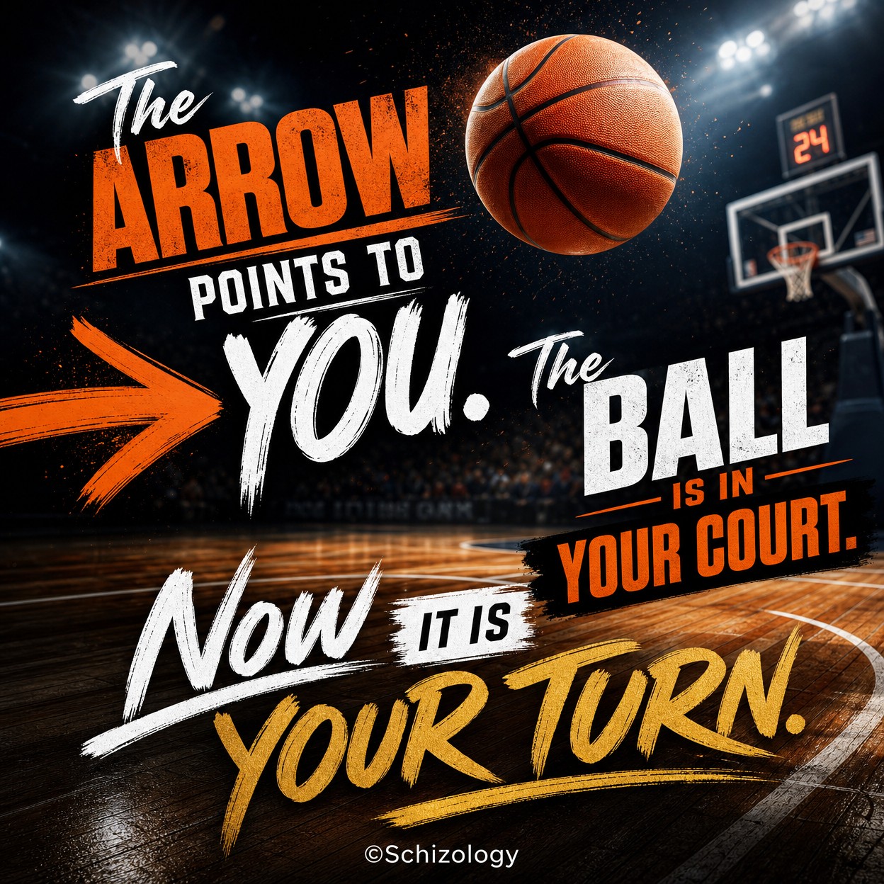 The arrow points to you

I look at the clock on the desk
I look at your…