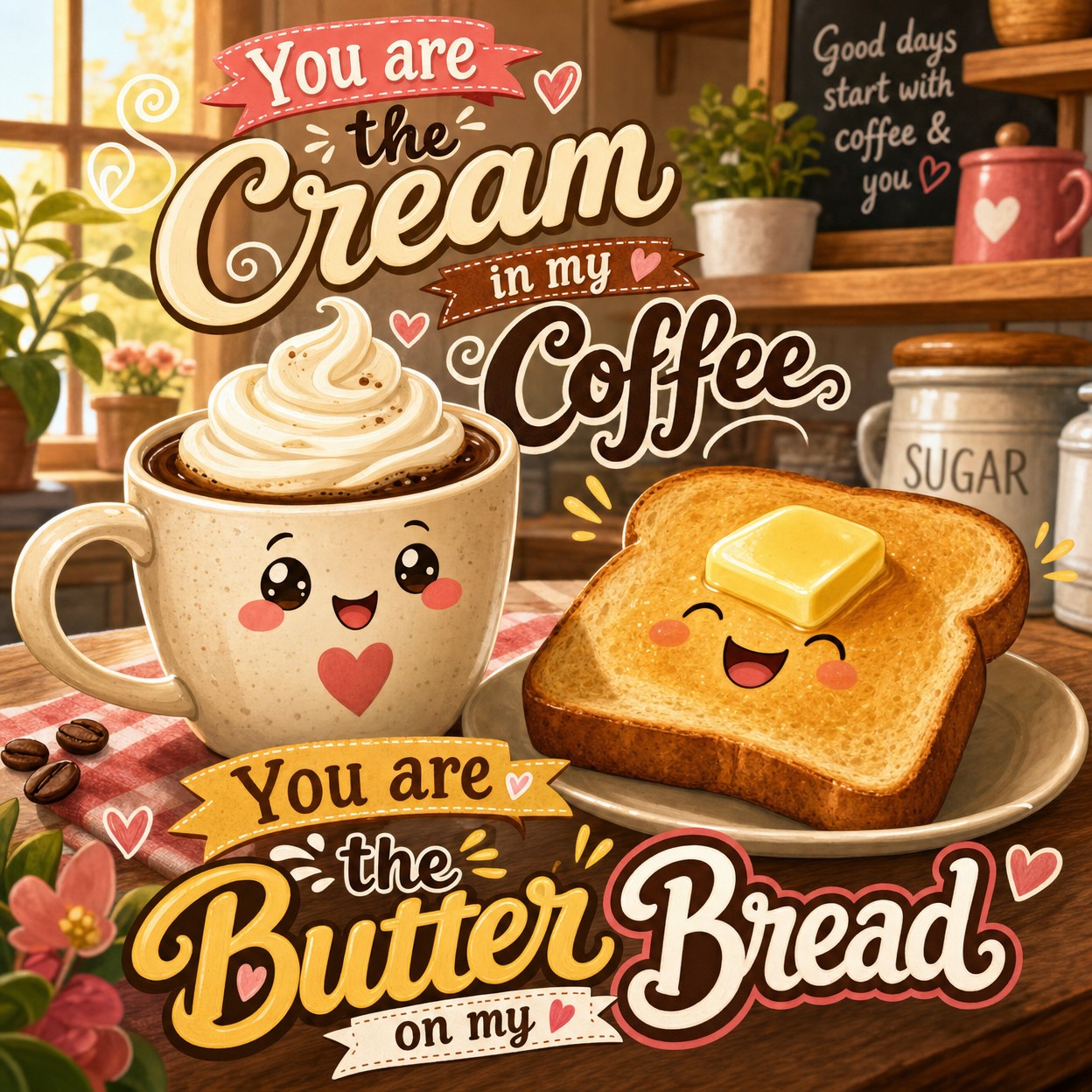What you are

You are the cream in my coffee
You are the butter on my bread
You…