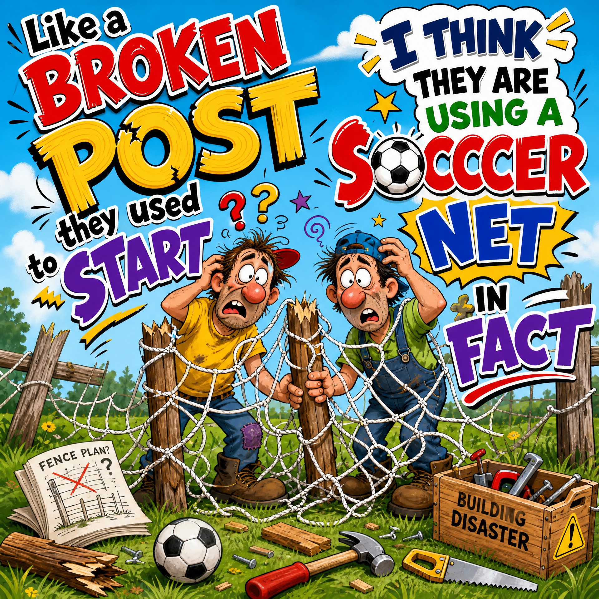 Comedy show

There are these two imbeciles
Trying to put up a fence right…