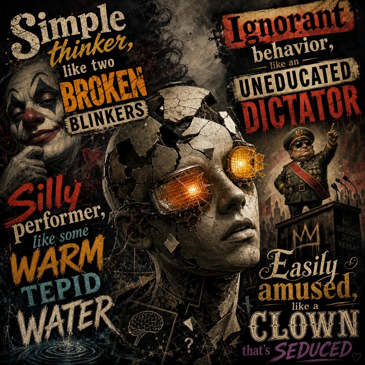 Simple thinker 
Simple thinker , like two broken blinkers
Silly performer…