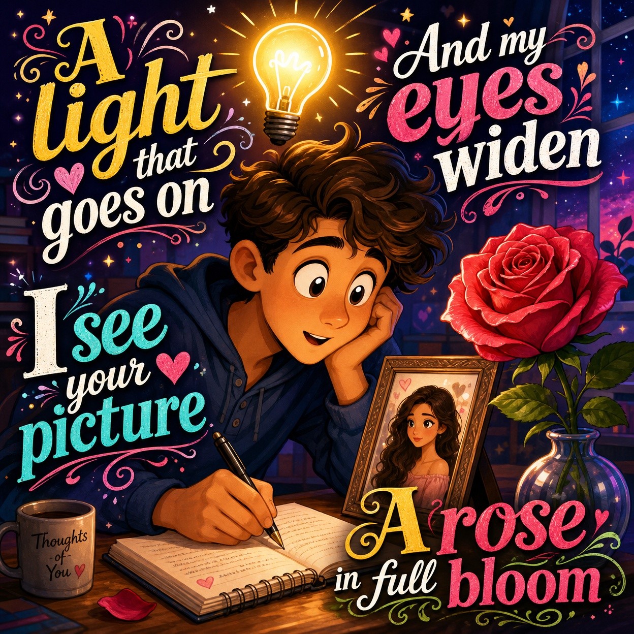 Your photo

A light that goes on
And my eyes widen
I see your picture
And I…