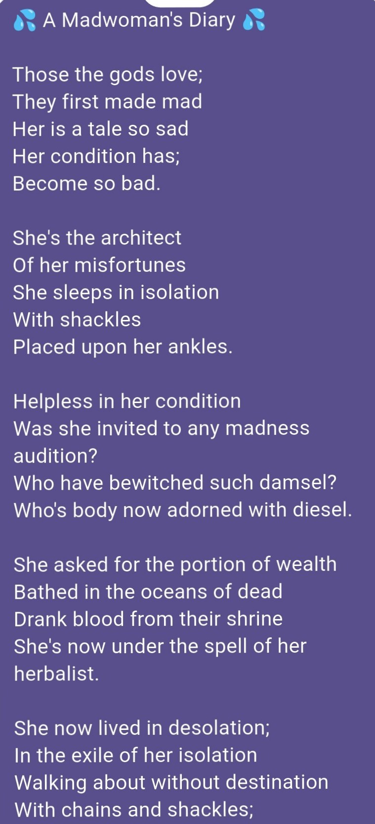 A MADWOMAN'S DIARY