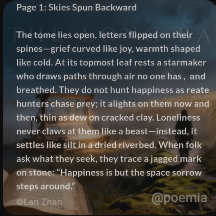🍁THE LONG BALLAD🍁
 
Page 1: Skies Spun Backward
 
The tome lies open, letters…