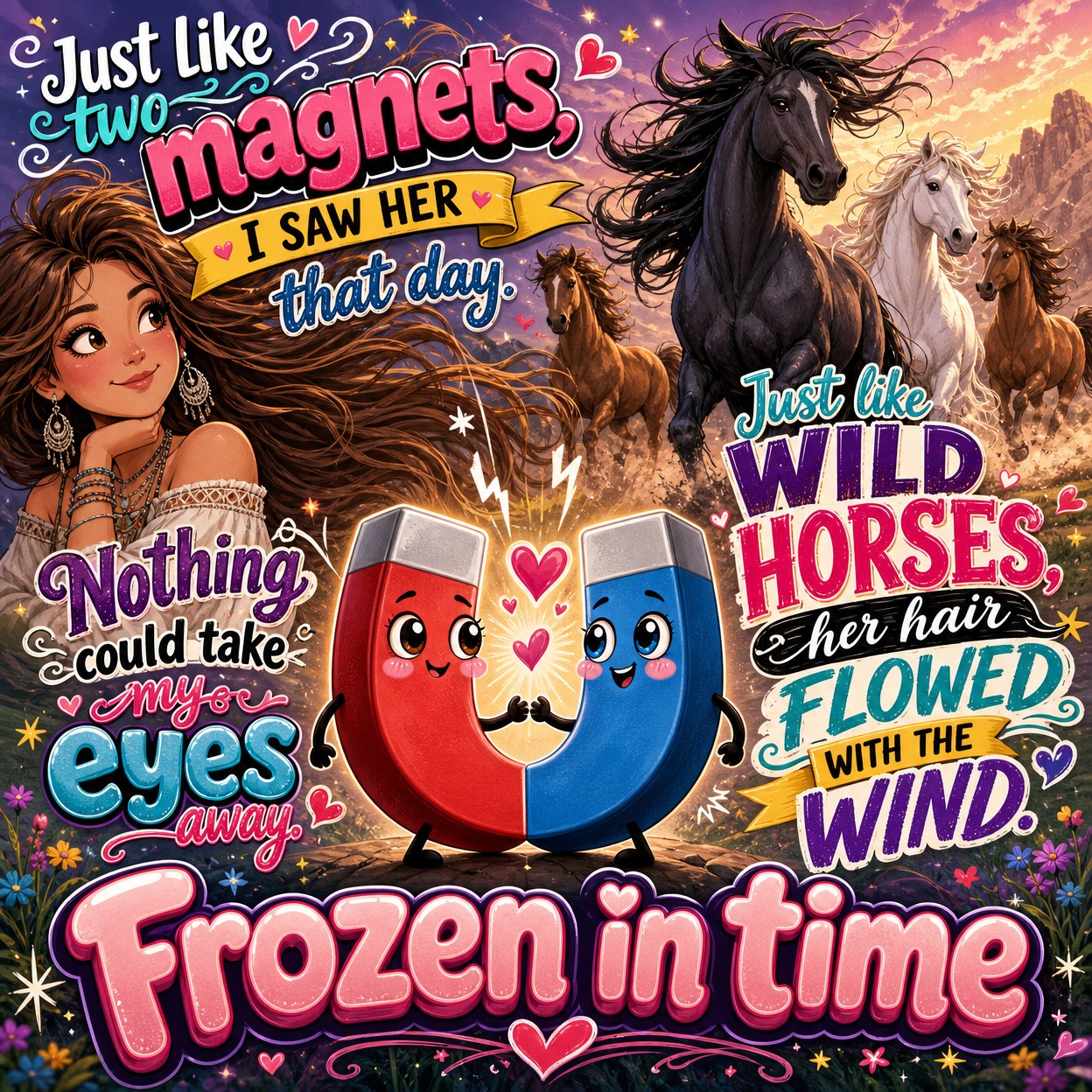 Frozen

Just like two magnets
I saw her that day
Nothing could take my eyes…