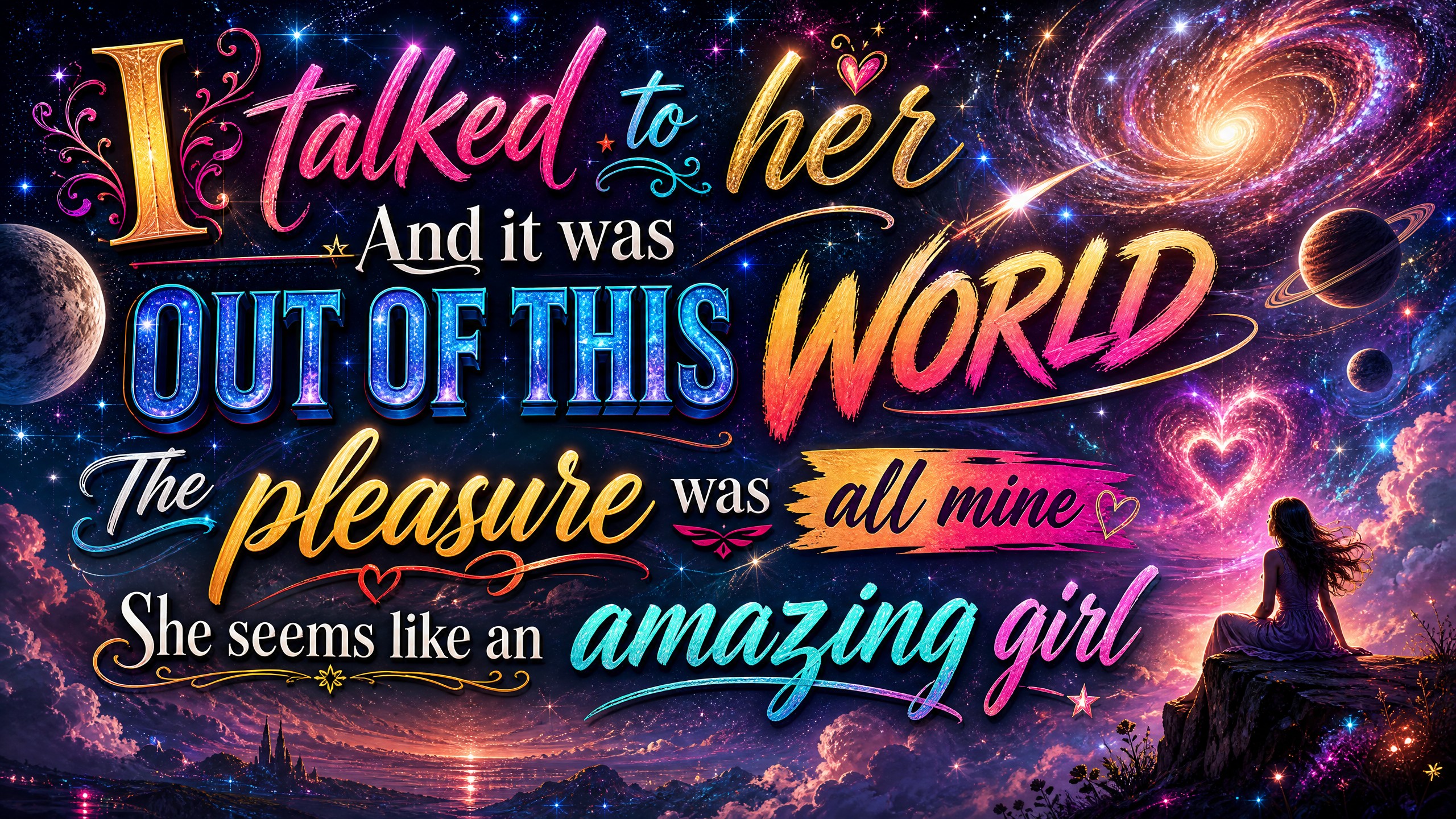 Talking

I talked to her
And it was out of this world
The pleasure was all…