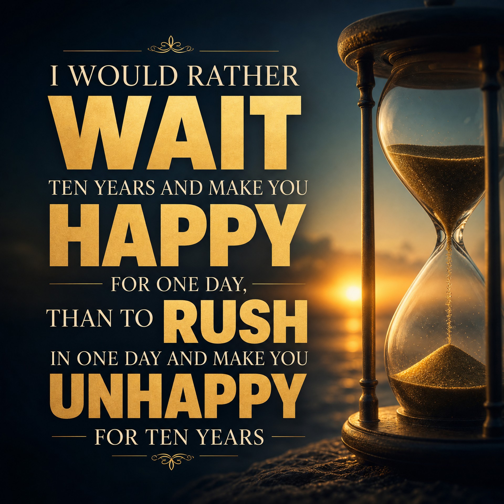 Wait

I would rather wait ten years
And make you happy for one day
Than to rush…