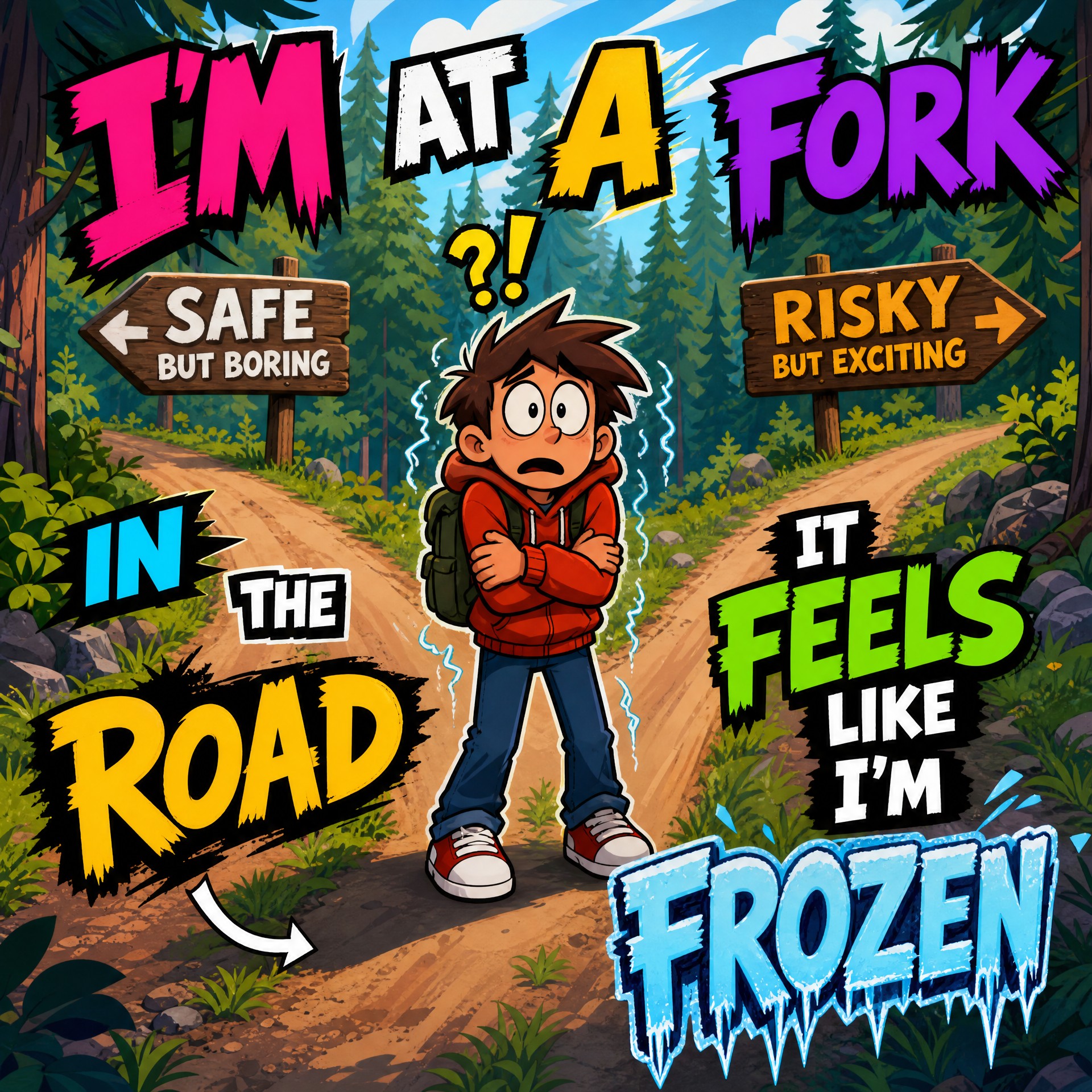 A short story 

I'm at a fork in the road
It feels like I'm frozen
There's no…
