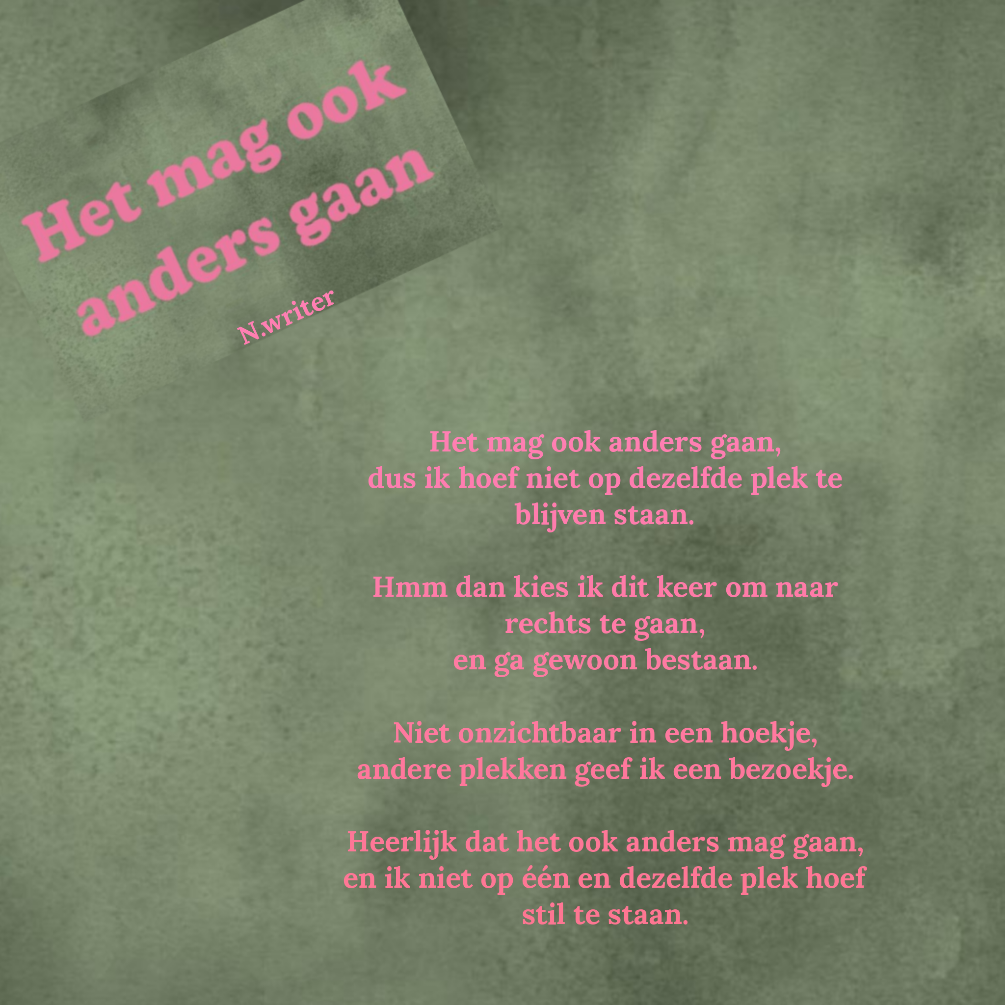 Het mag ook anders gaan:


Het mag ook anders gaan,
Dus ik hoef niet op…