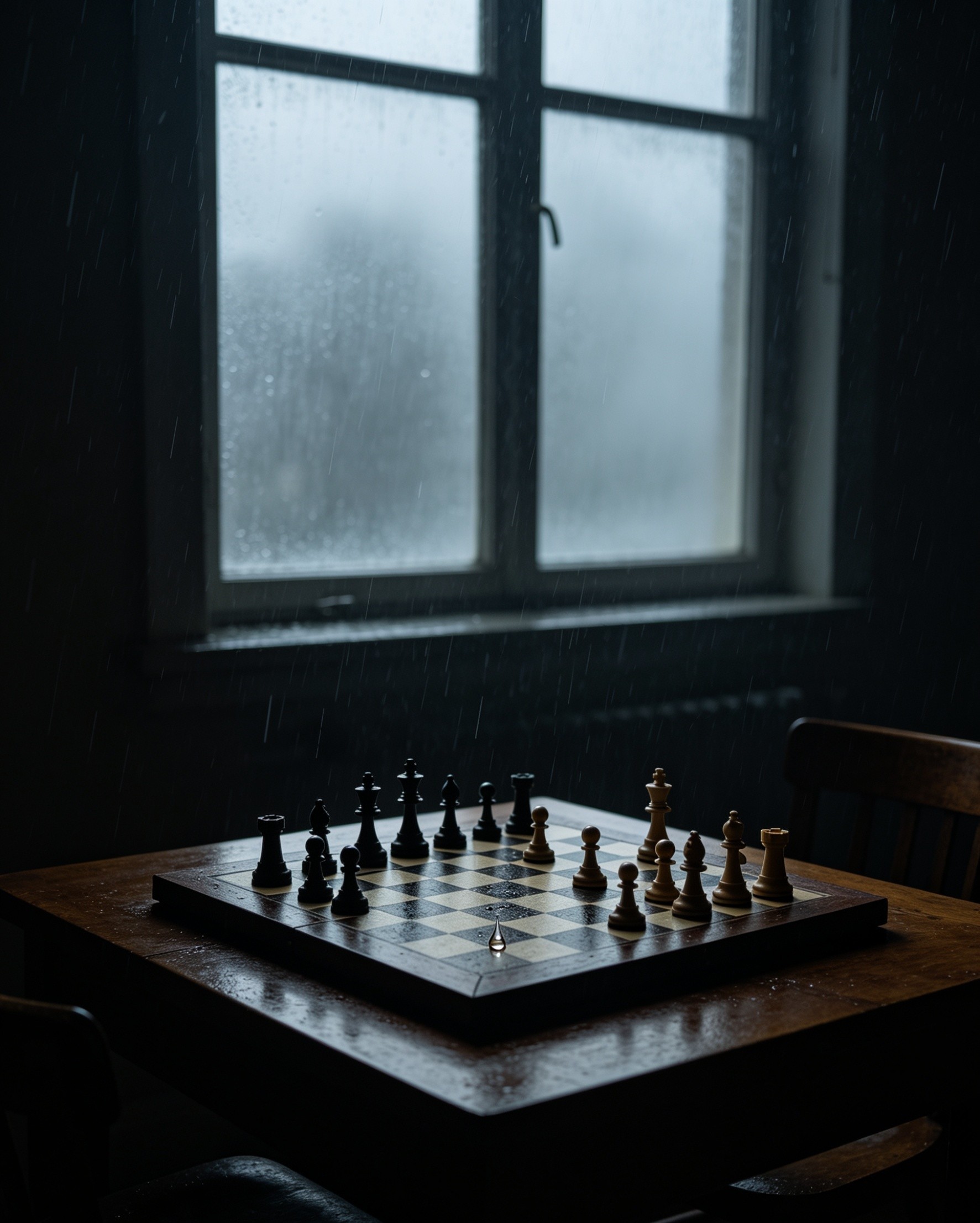 ♟️Rain on the Empty Board♟️
 
I count the cracks in the windowpane,
wish the…