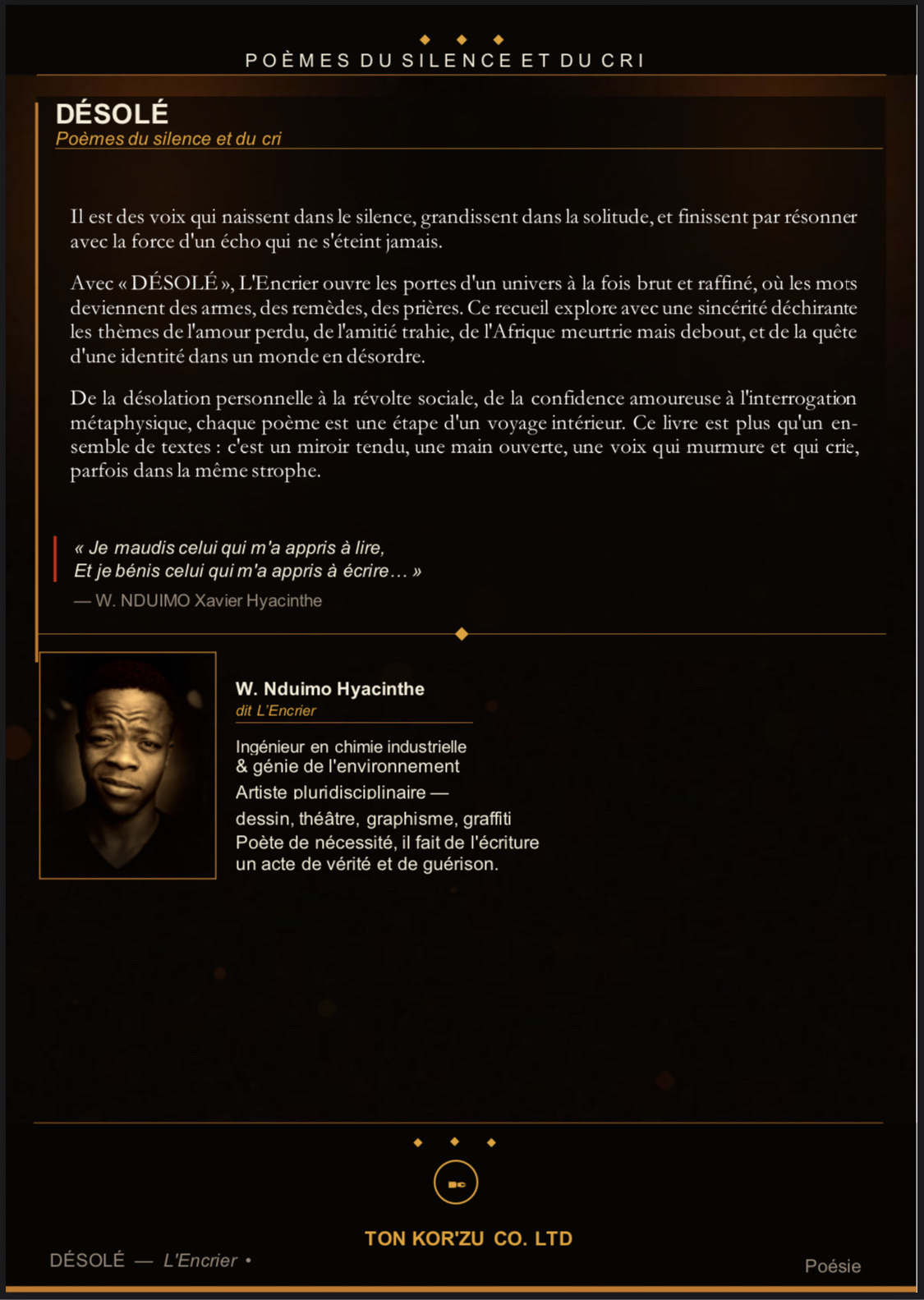 Pour Moi, la poésie est un acte de guérison et d'engagement. Il affirme avec…
