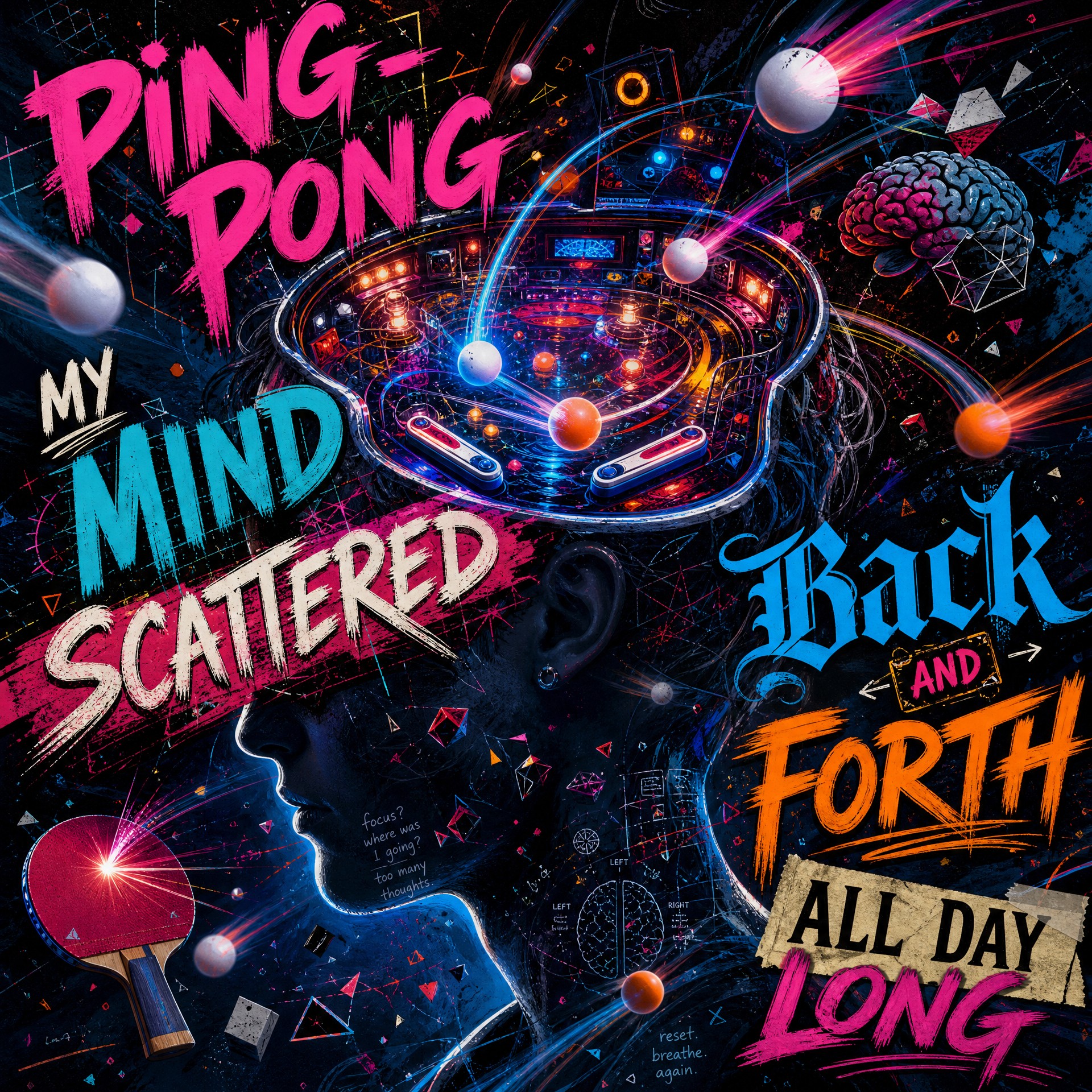 Ping-pong

It's like ping pong
My mind scattered
Back and forth
All day…