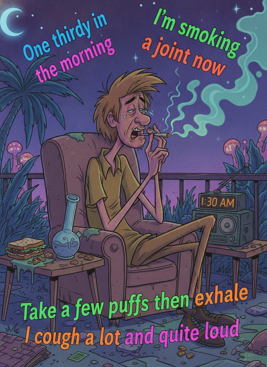 One thirty in the morning 

One thirty in the morning 
I'm smoking a joint…