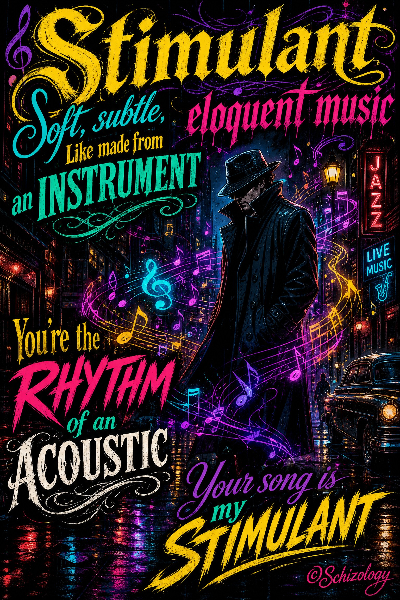 Stimulant

Soft, subtle, eloquent music
Like made from an instrument
You're the…