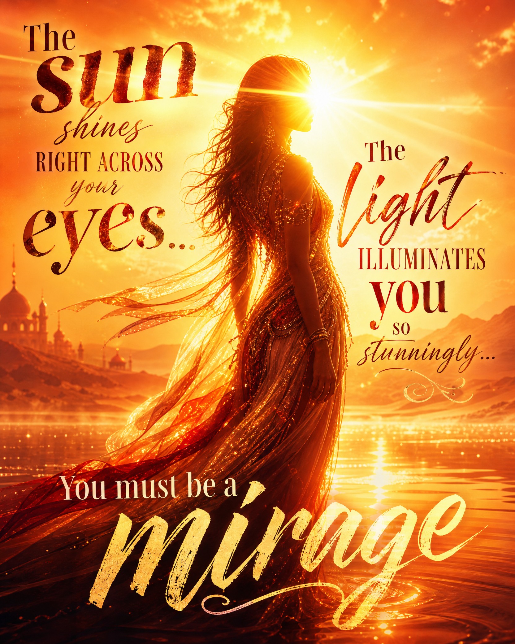The Golden Mirage

The sun shines right across your eyes
Such a beautiful thing…