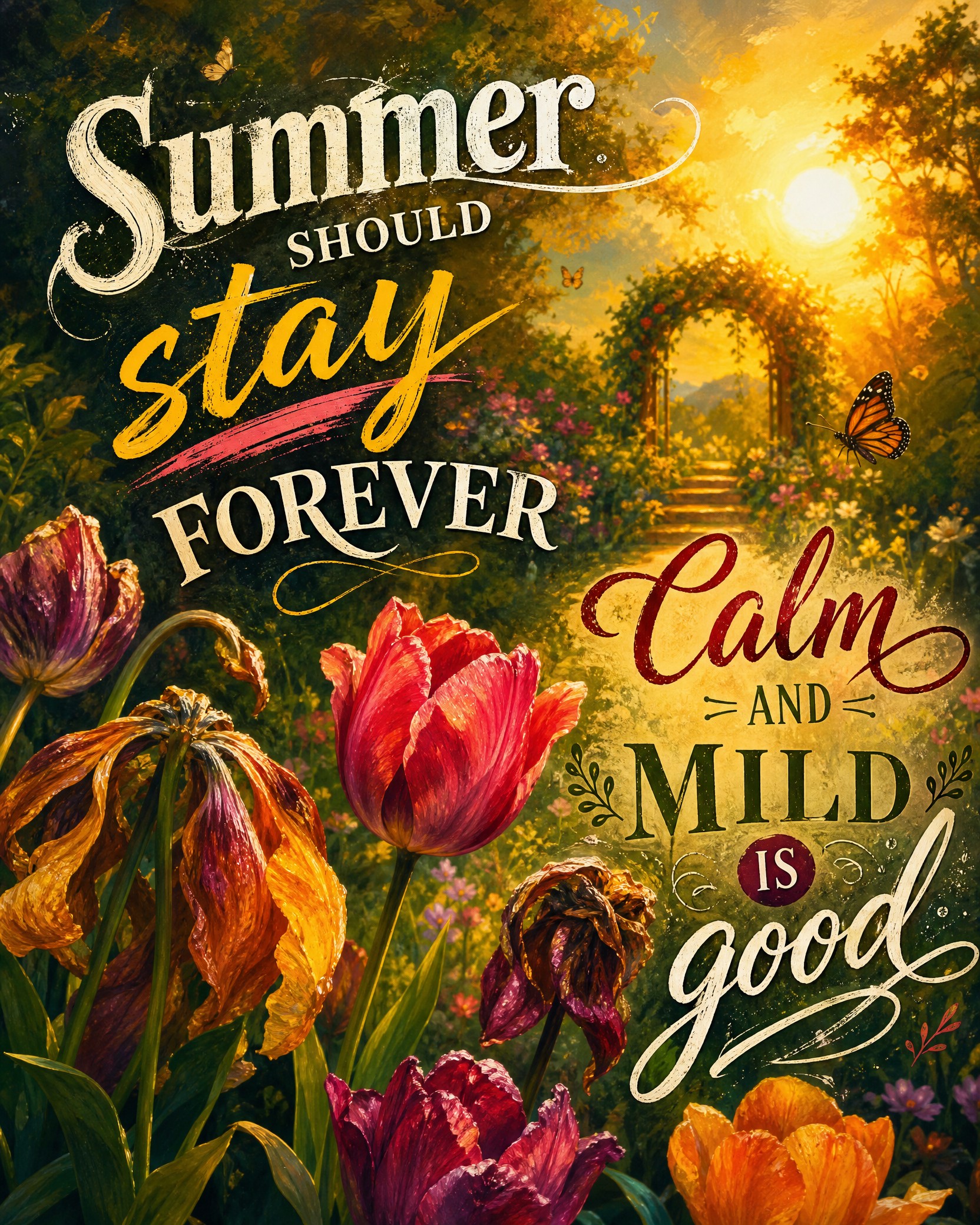 Summer 2 (old one)

Tulips have bloomed
Some have wilted away
Spring is almost…