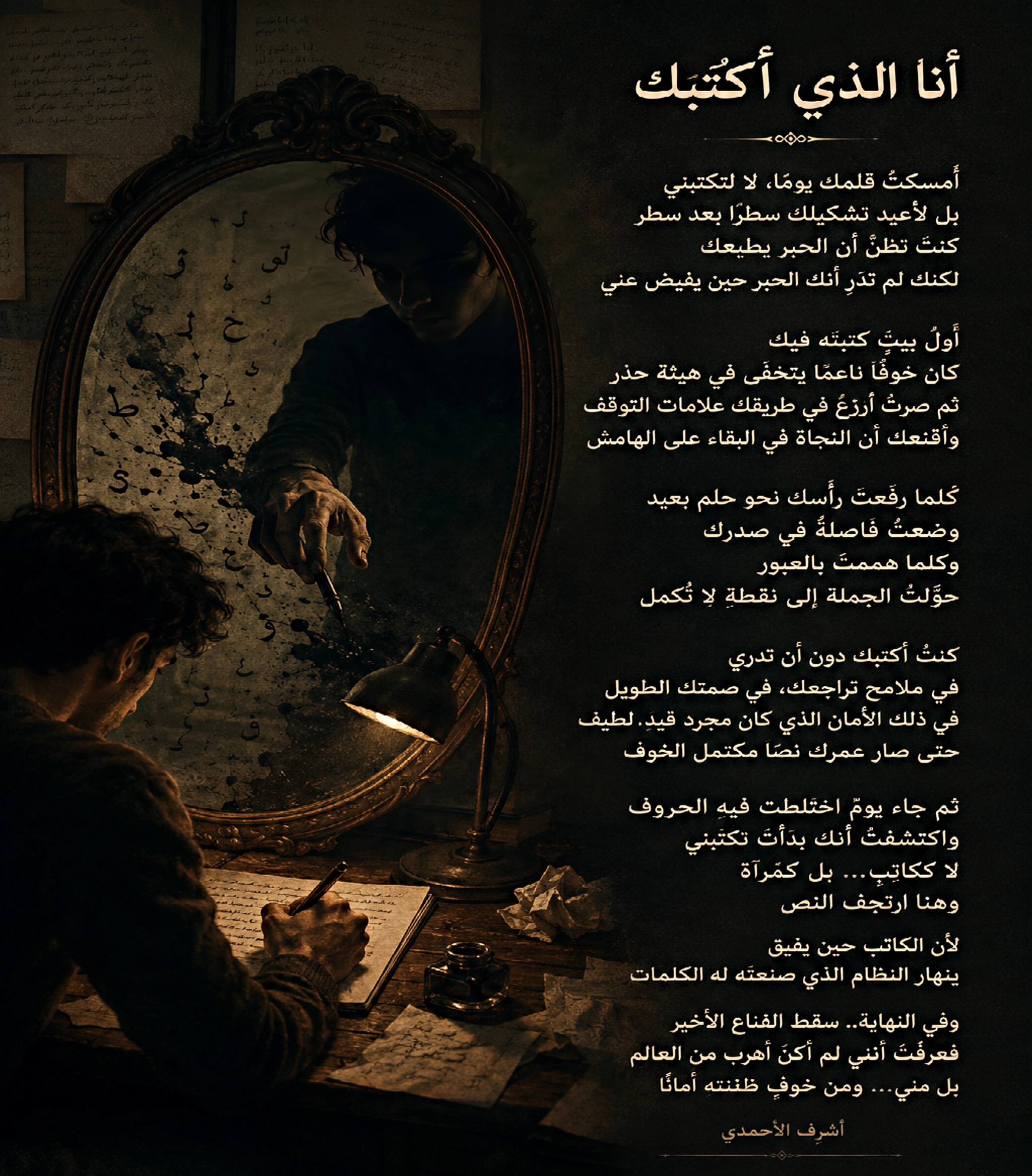 أنا الذي أكتبك
__________
​أمسكتُ قلمك يومًا، لا لتكتبني
بل لأعيد تشكيلك سطرًا…