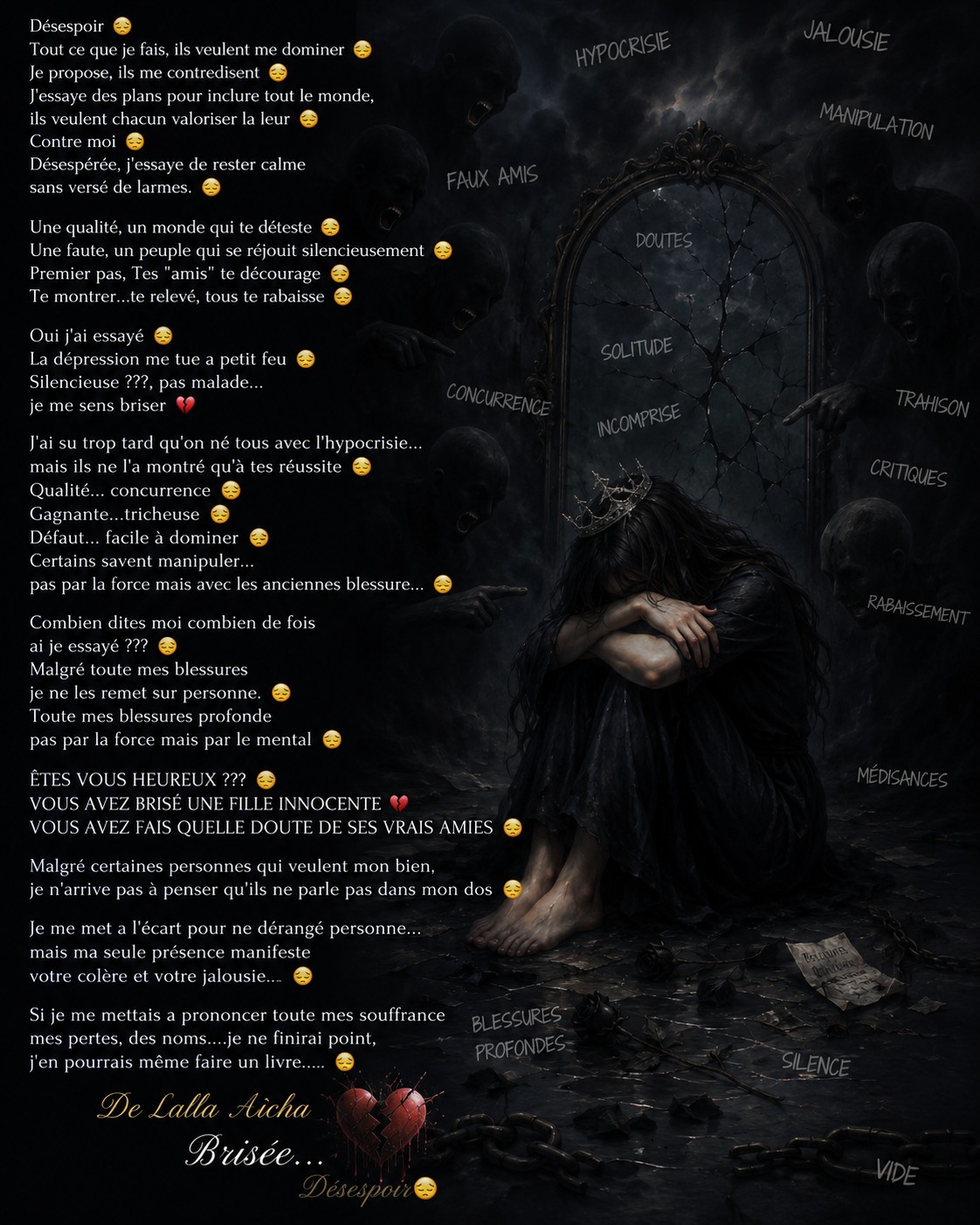 Désespoir
Tout ce que je fais, ils veulent me dominer
Je propose, ils me…