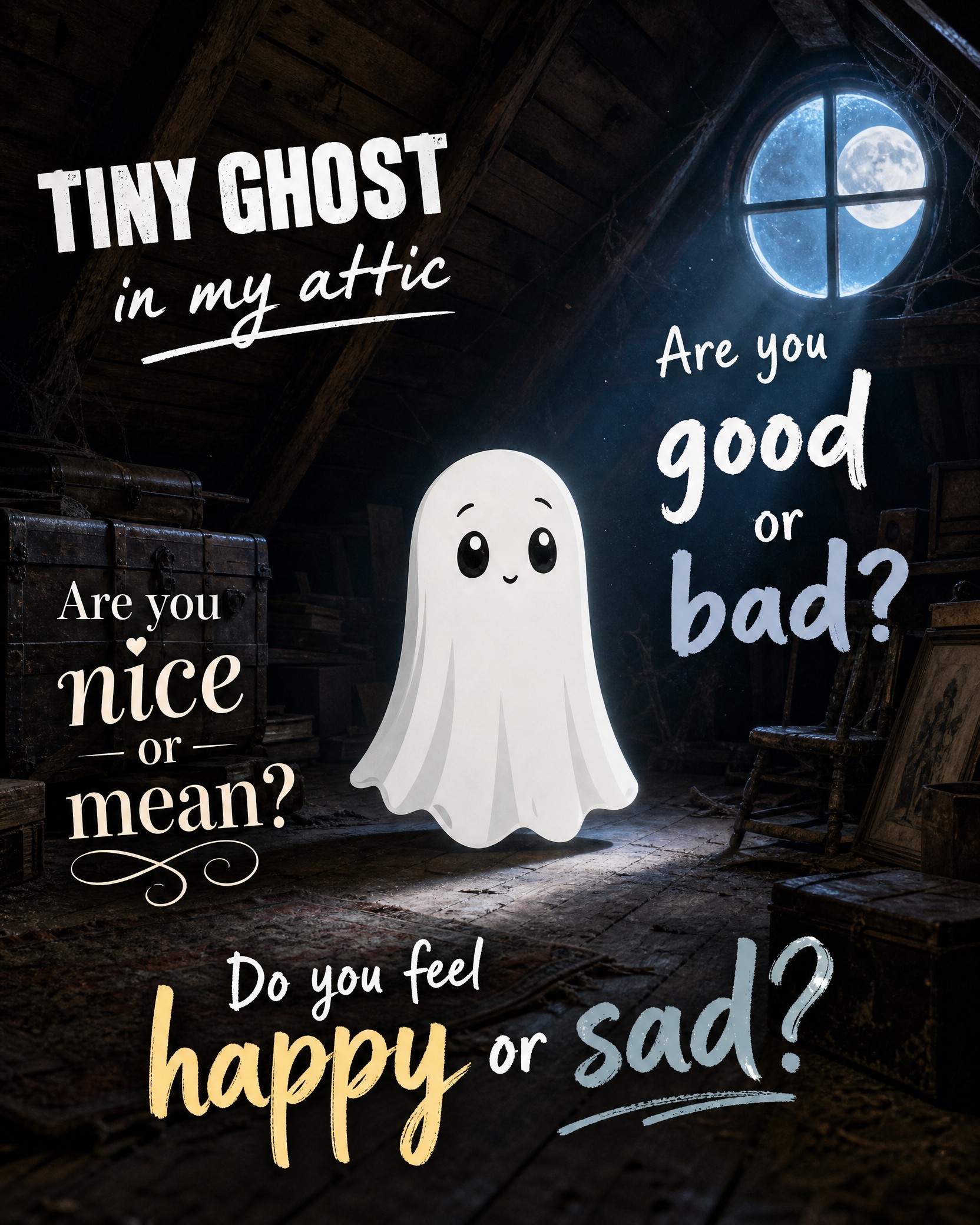Tiny ghost

Tiny ghost in my attic
Are you good or bad?
Are you nice or…